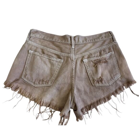Free People We The Free Distressed Denim Shorts 26 Grunge Indie Raw Hem Brown - Picture 3 of 7
